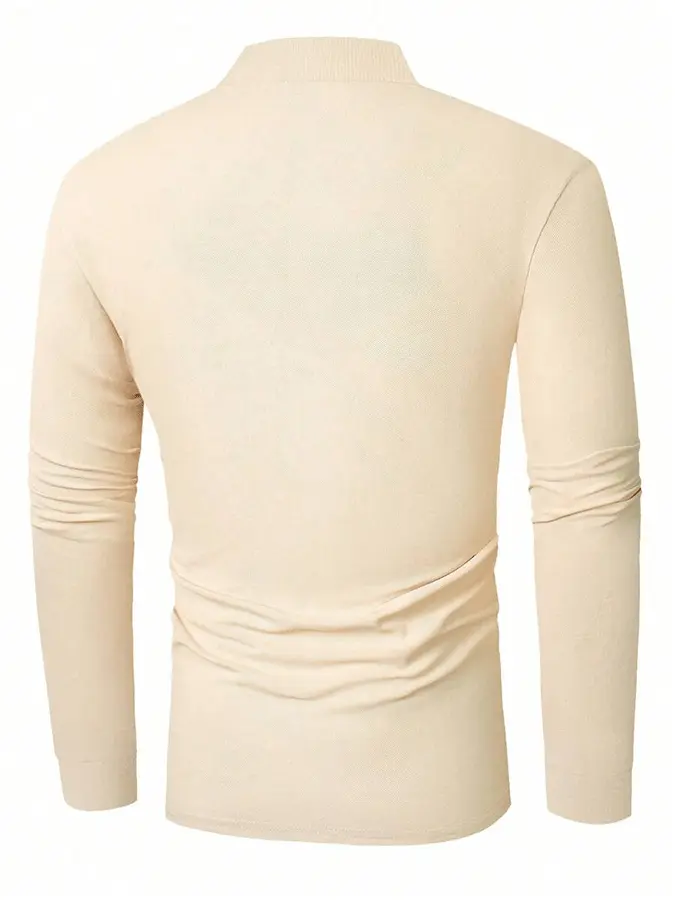 Men's Striped Business Casual Long Sleeve Polo Shirt cherishyouo