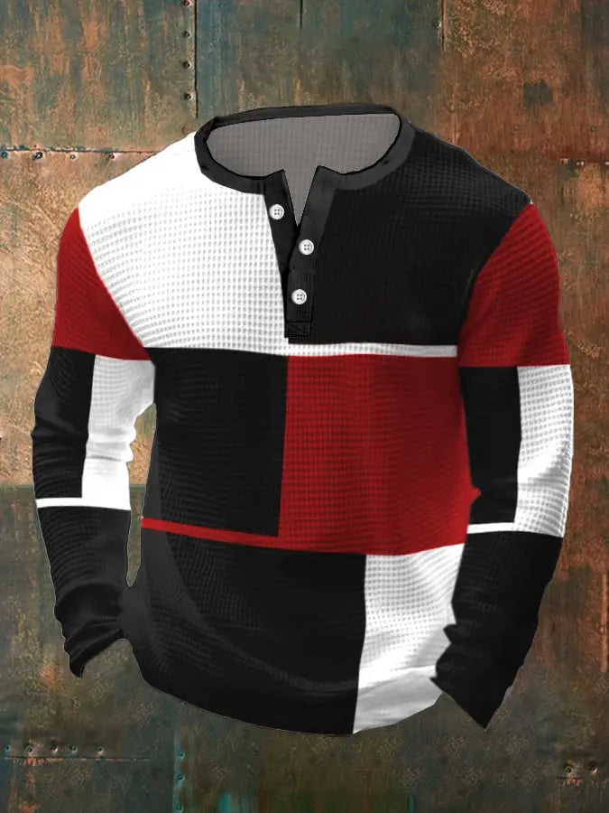 Lässiger Henley mit Kontrastwaffelmuster für Herren cherishyouo