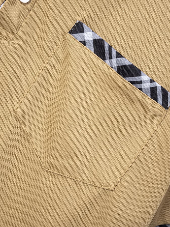 Men's Retro Plaid Stitching Fashion Casual Polo Shirt (With Pockets) cherishyouo