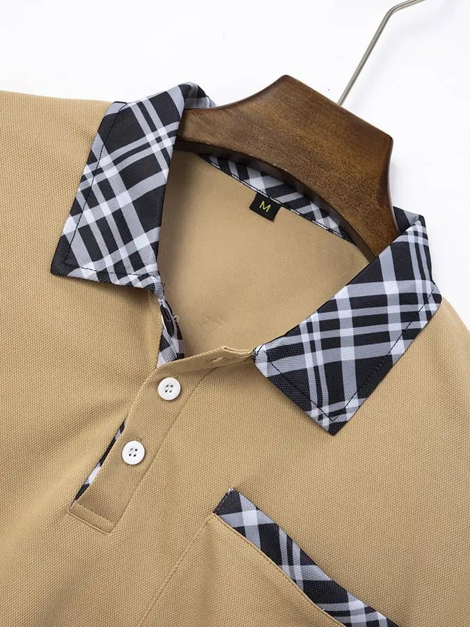 Men's Retro Plaid Stitching Fashion Casual Polo Shirt (With Pockets) cherishyouo