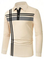 Men's Striped Business Casual Long Sleeve Polo Shirt cherishyouo