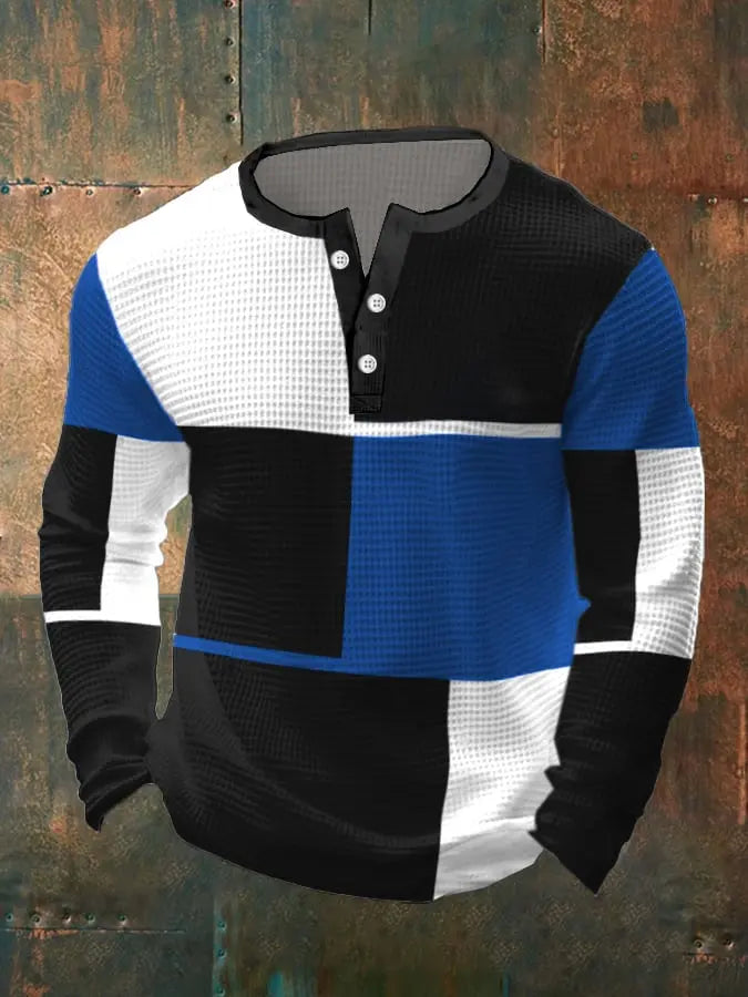 Lässiger Henley mit Kontrastwaffelmuster für Herren cherishyouo