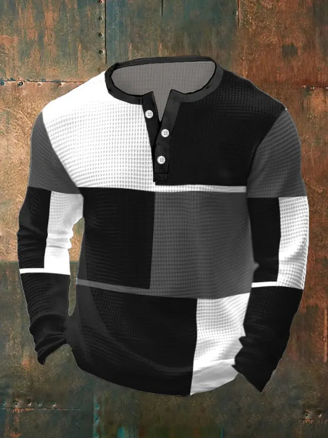 Lässiger Henley mit Kontrastwaffelmuster für Herren cherishyouo