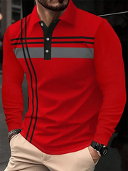 Men's Striped Business Casual Long Sleeve Polo Shirt cherishyouo