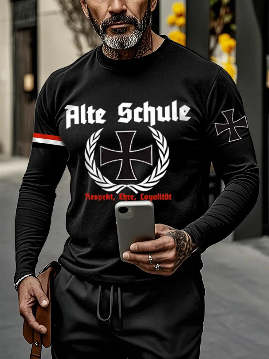 Herren Alte Schule Langarm Rundhals T-Shirt