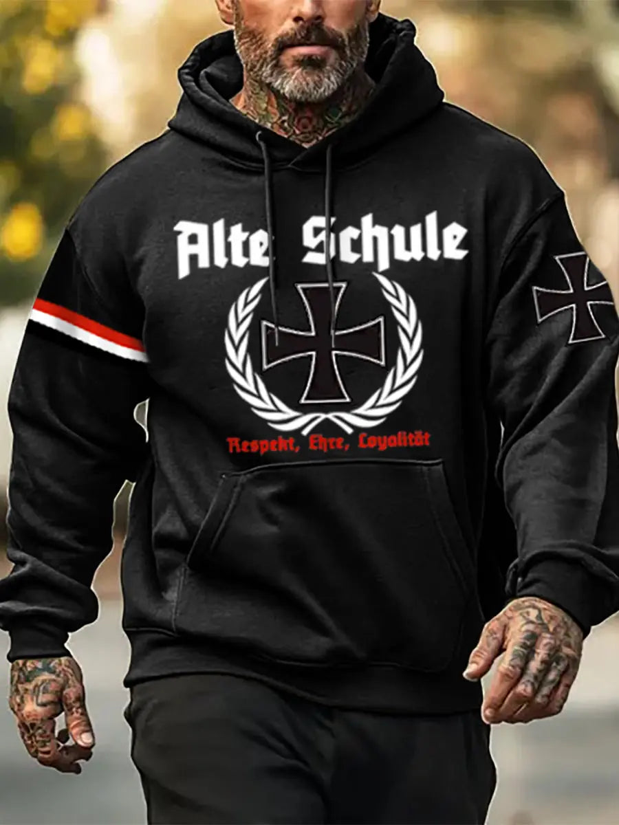 Men's long-sleeved hoodie with old school print