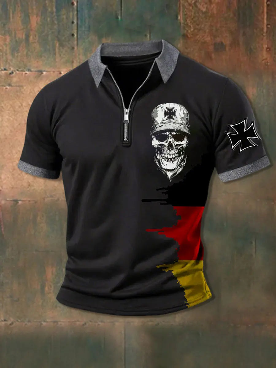 Männer Eisernes Kreuz Schädel Reiß verschluss kurz Ärmel Polo zartstils