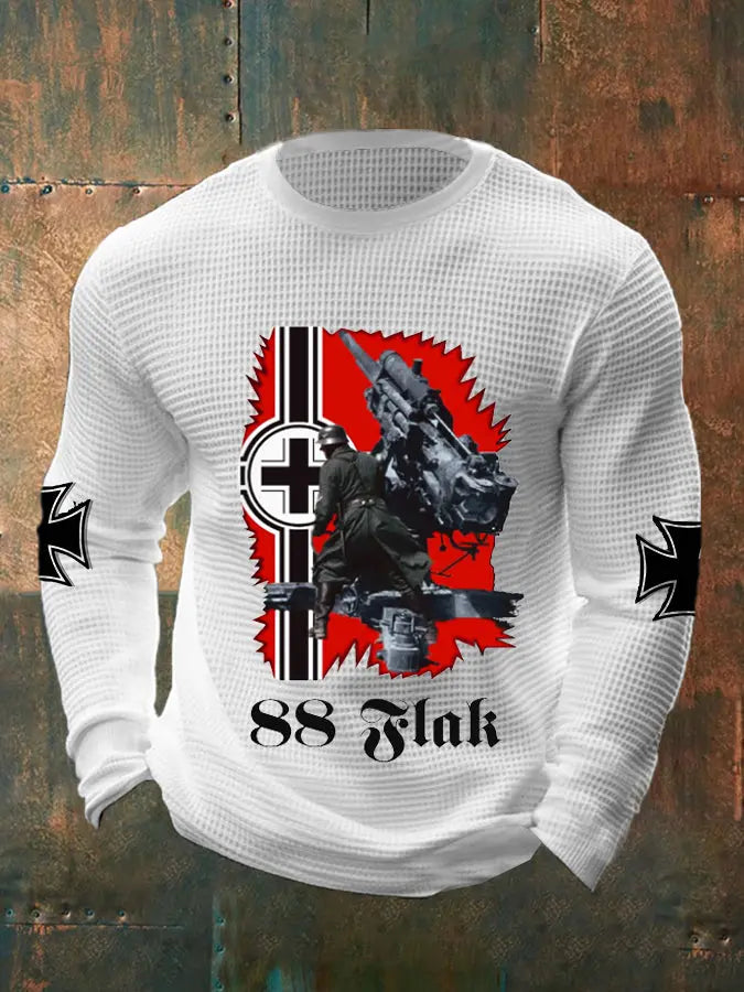 Herren 88 Flak bedrucktes Langarm Waffel-T-Shirt zartstils