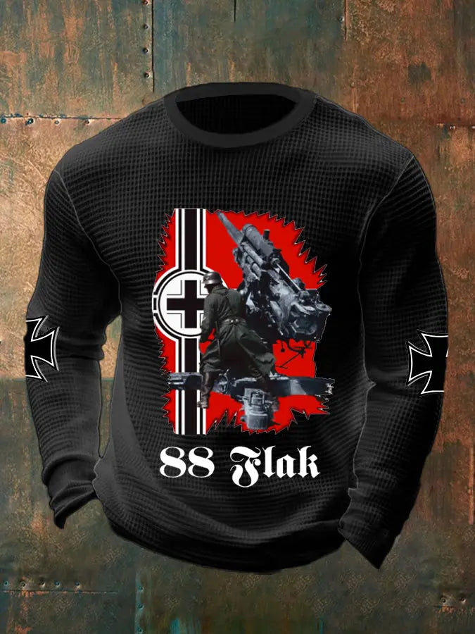 Herren 88 Flak bedrucktes Langarm Waffel-T-Shirt zartstils