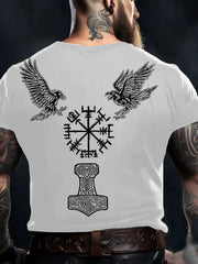 Herren Viking Style Odin Ravens & Vegvisir Bedrucktes T-Shirt zartstils