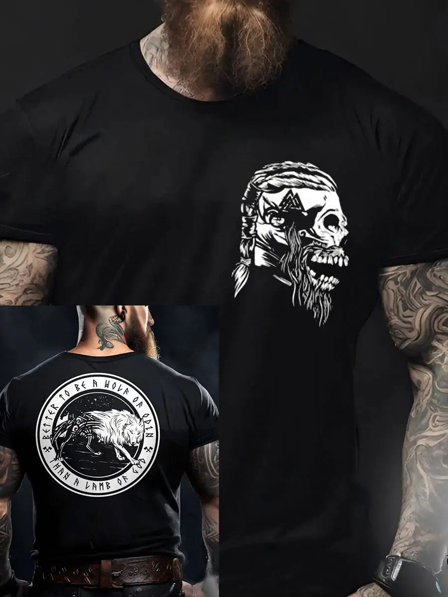 Herren Viking Style Odin & Wolf Bedrucktes T- Shirt zartstils