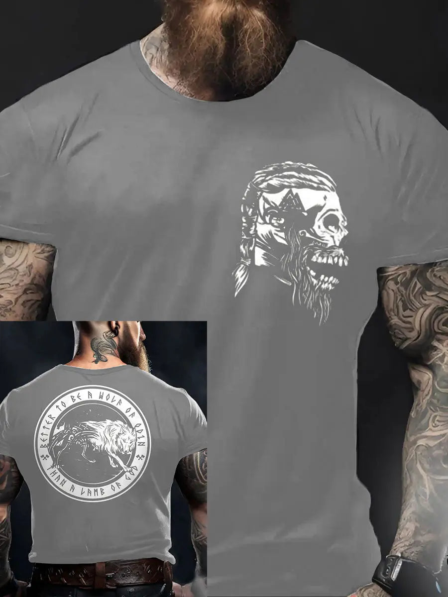 Herren Viking Style Odin & Wolf Bedrucktes T- Shirt zartstils