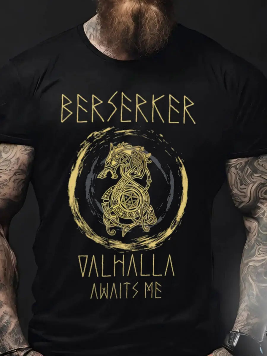 Herren Viking Style Berserker & Val halla Bedrucktes T-Shirt zartstils