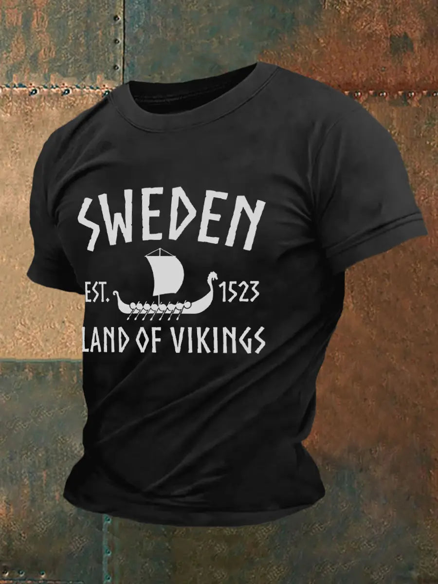 Herren Retro Schweden Land der Wikinger Casual T-Shirt zartstils