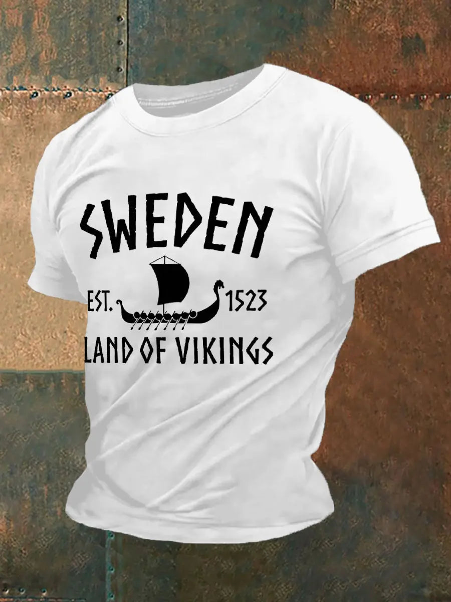 Herren Retro Schweden Land der Wikinger Casual T-Shirt zartstils