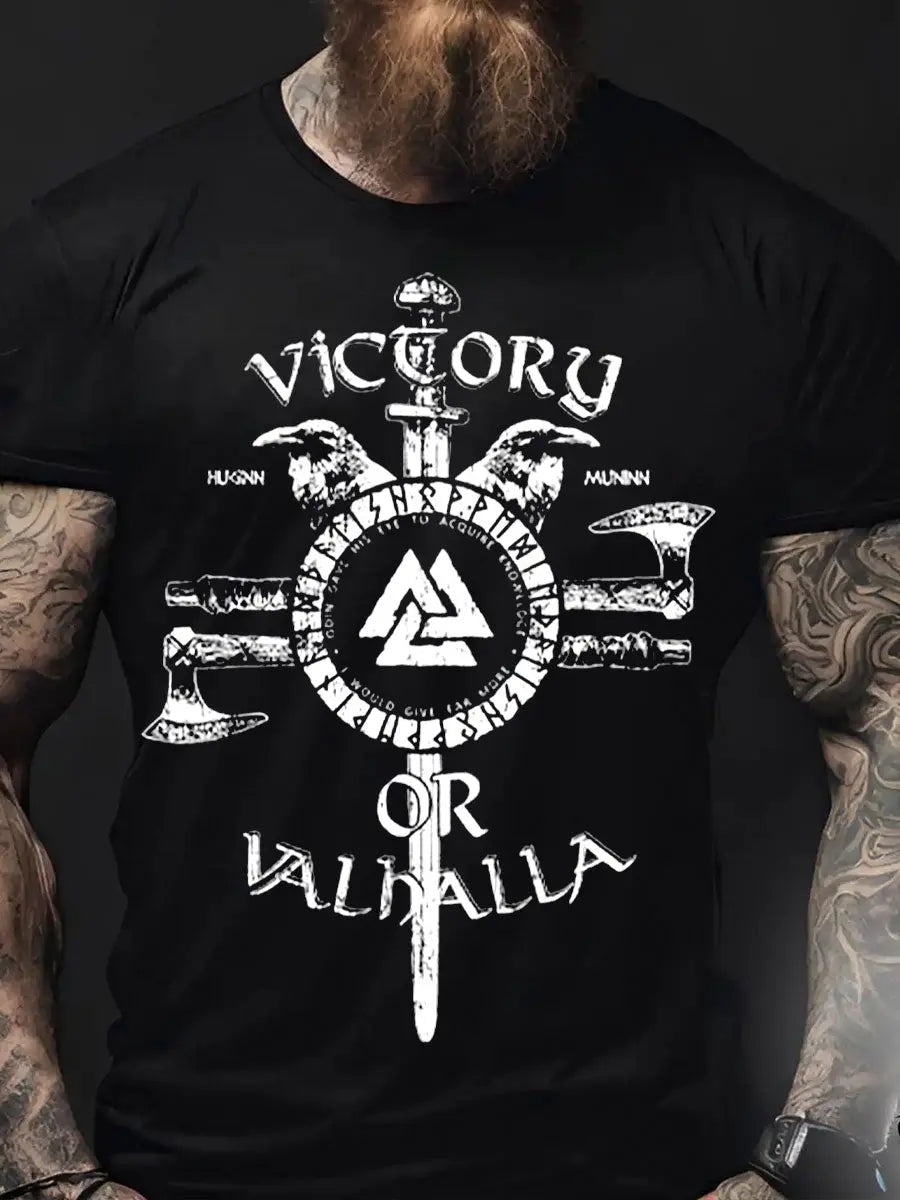 Herren Viking Style Sieg oder Val halla bedrucktes T-Shirt zartstils