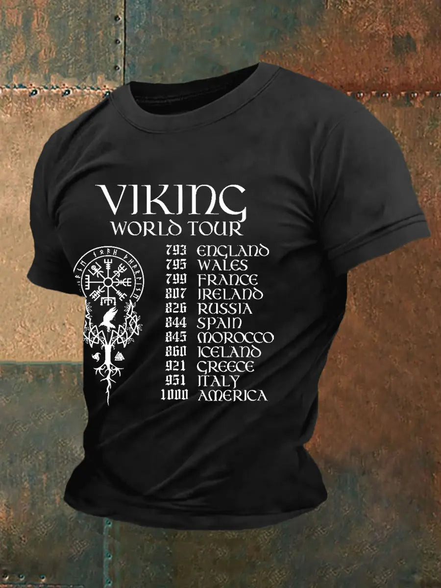 Herren Retro Viking World Tour Viking Blood Nordic Style Casual T-Shirt zartstils