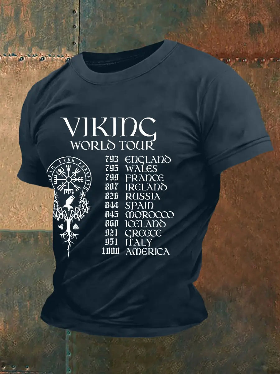 Herren Retro Viking World Tour Viking Blood Nordic Style Casual T-Shirt zartstils