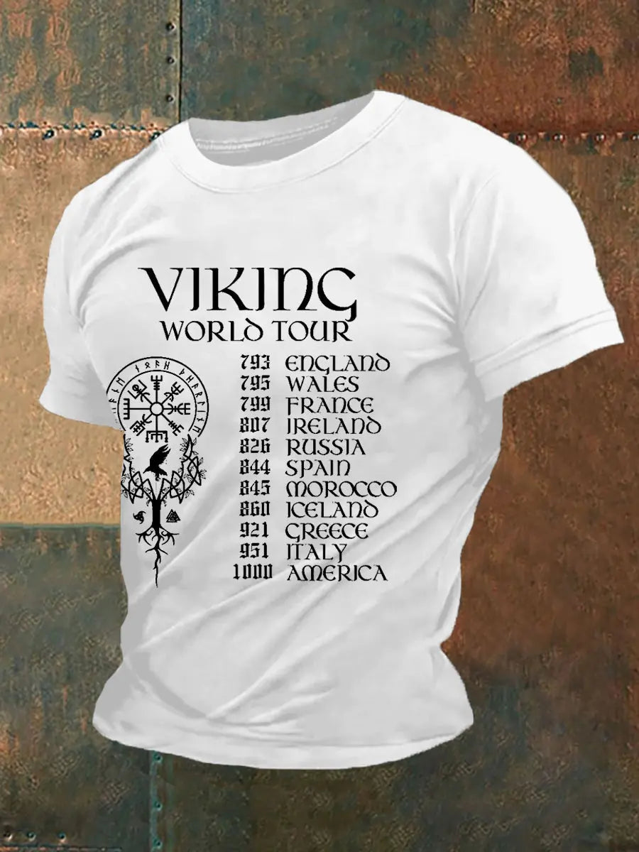 Herren Retro Viking World Tour Viking Blood Nordic Style Casual T-Shirt zartstils