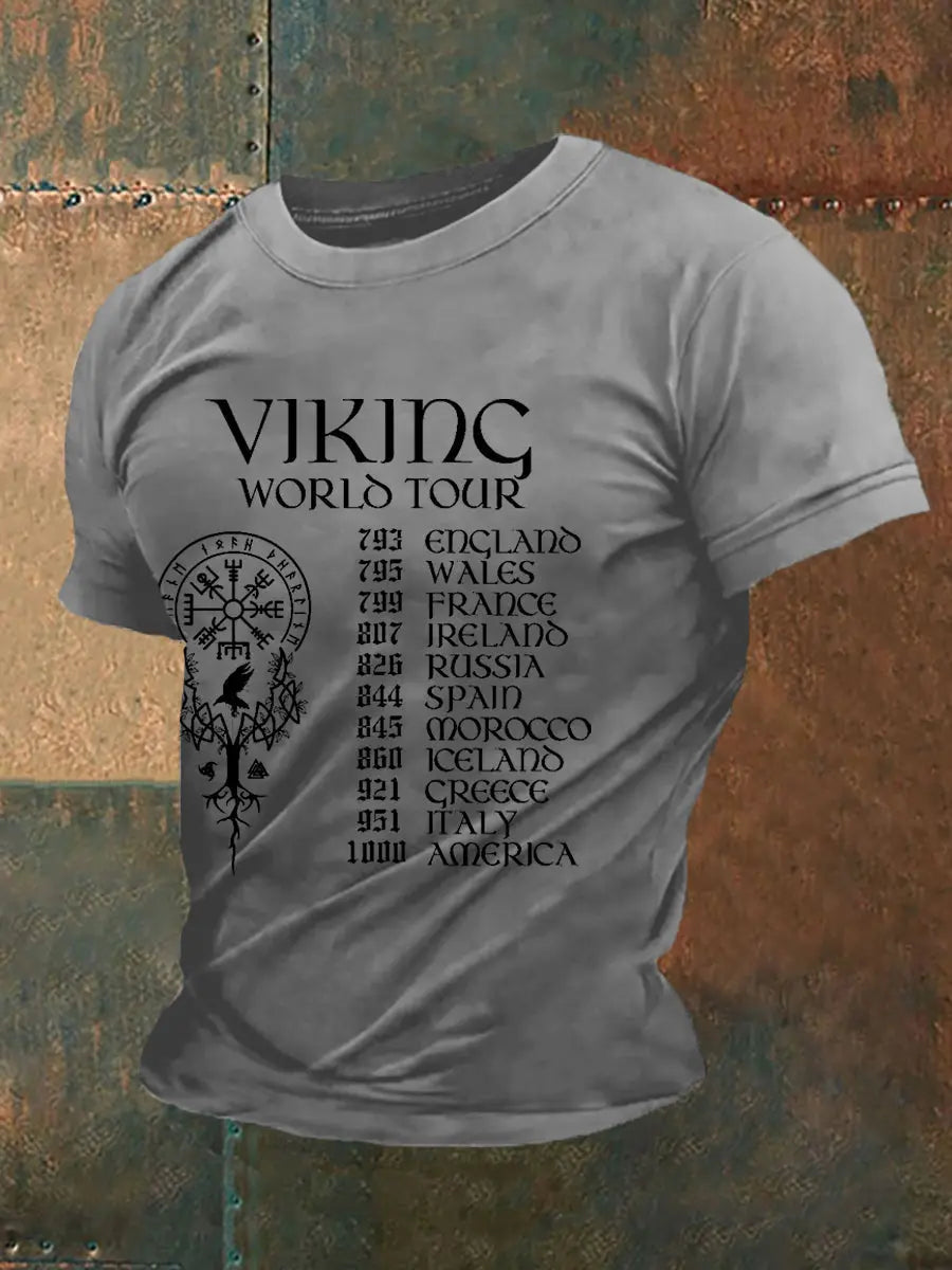 Herren Retro Viking World Tour Viking Blood Nordic Style Casual T-Shirt zartstils