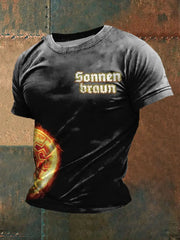Männer Sonnen braun bedrucktes Kurzarm-T-Shirt zartstils