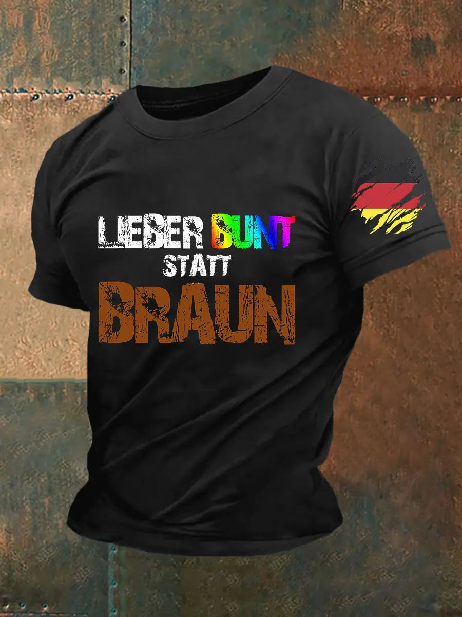 Herren Lieber Bunt Statt Braun Bedrucktes Kurzarm-T-Shirt zartstils
