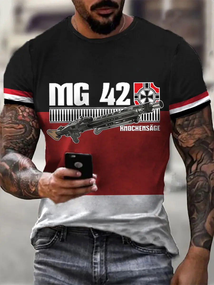 MG42 Maschinen gewehr bedrucktes Kurzarm-T-Shirt für Männer zartstils
