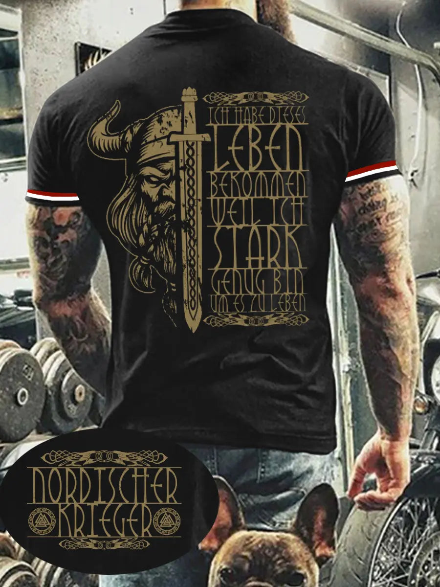 Kurzarm-T-Shirt für Männer Nordischer Krieger bedruckt zartstils