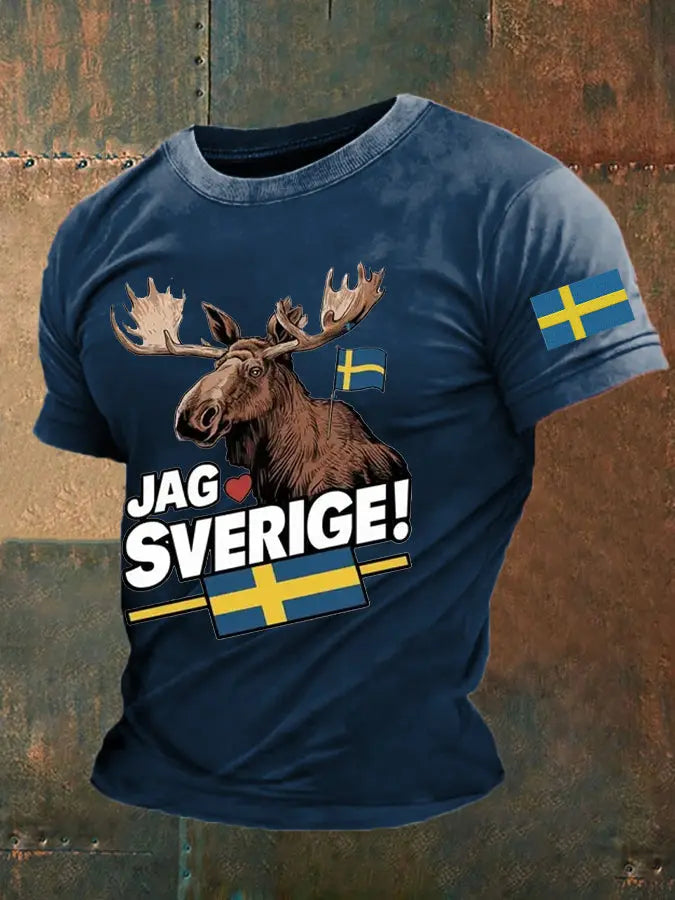 Men's I Love Sweden Alces Tryckt T-shirt zartstils