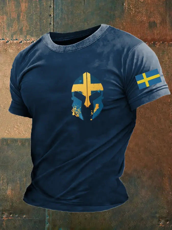 Herrens Sverige Viking Style Krigare Tryckt T-shirt zartstils