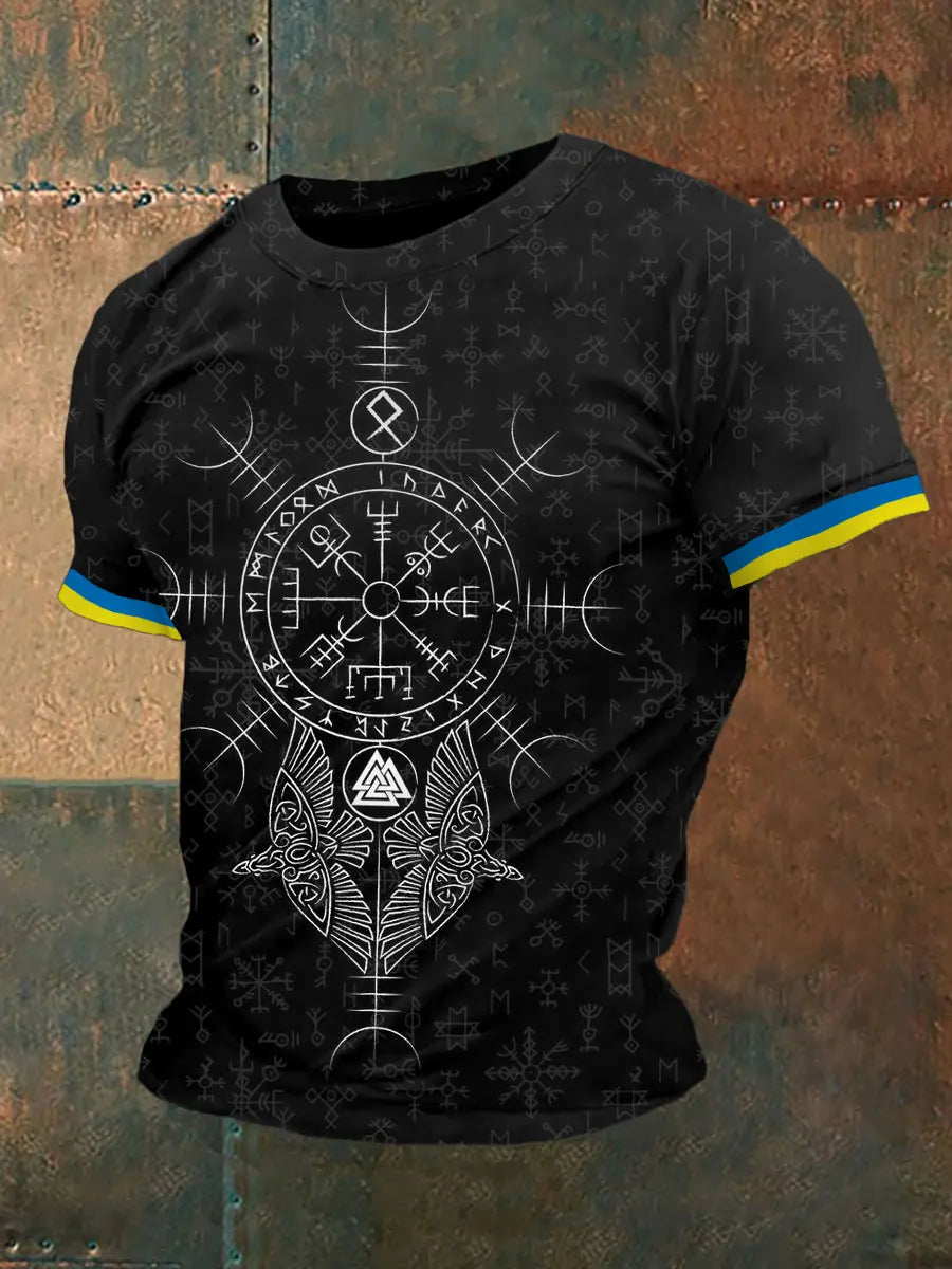 Mäns Retro Viking Symboler Nordic Style Casual Tee zartstils