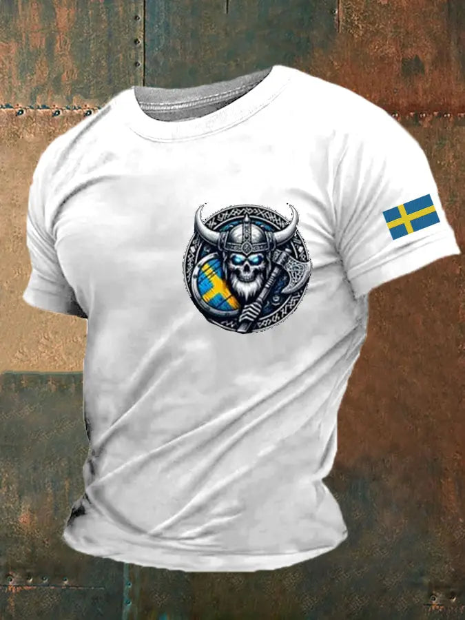 Mäns Sverige Viking Flagg Tryckt T-shirt zartstils