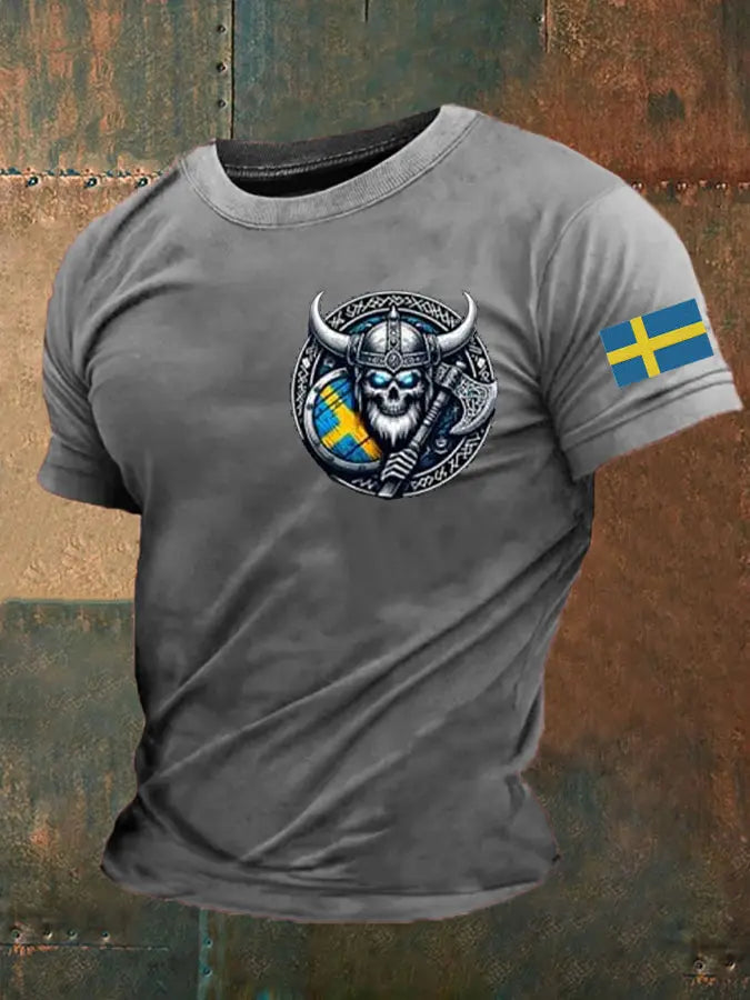 Mäns Sverige Viking Flagg Tryckt T-shirt zartstils