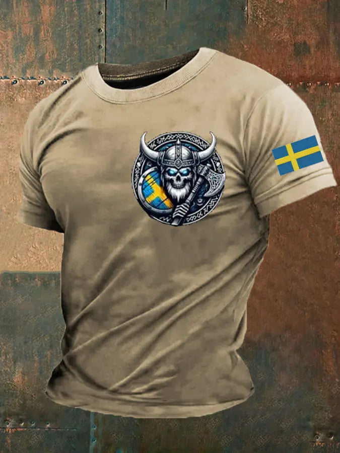 Mäns Sverige Viking Flagg Tryckt T-shirt zartstils