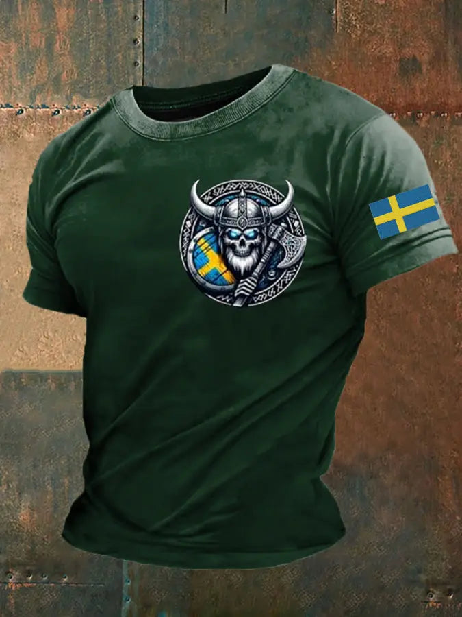 Mäns Sverige Viking Flagg Tryckt T-shirt zartstils