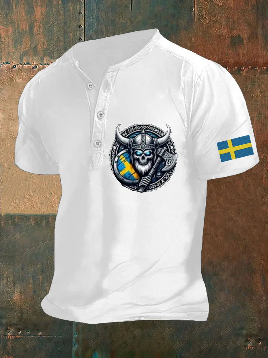 Herrens Sverige Viking Style Skull Tryckt Polo tröj zartstils