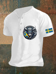 Herrens Sverige Viking Style Skull Tryckt Polo tröj zartstils