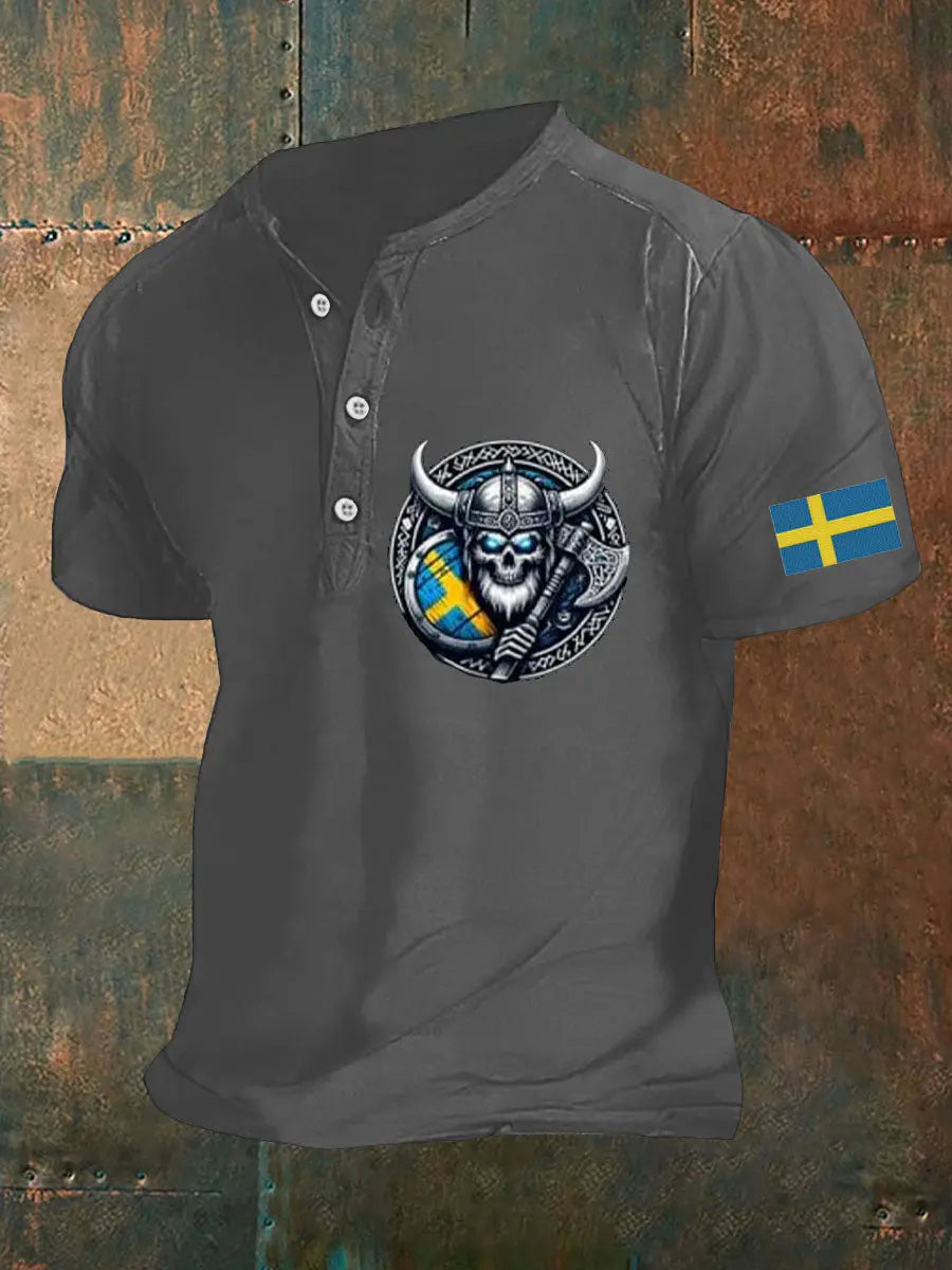 Herrens Sverige Viking Style Skull Tryckt Polo tröj zartstils