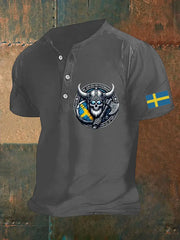 Herrens Sverige Viking Style Skull Tryckt Polo tröj zartstils