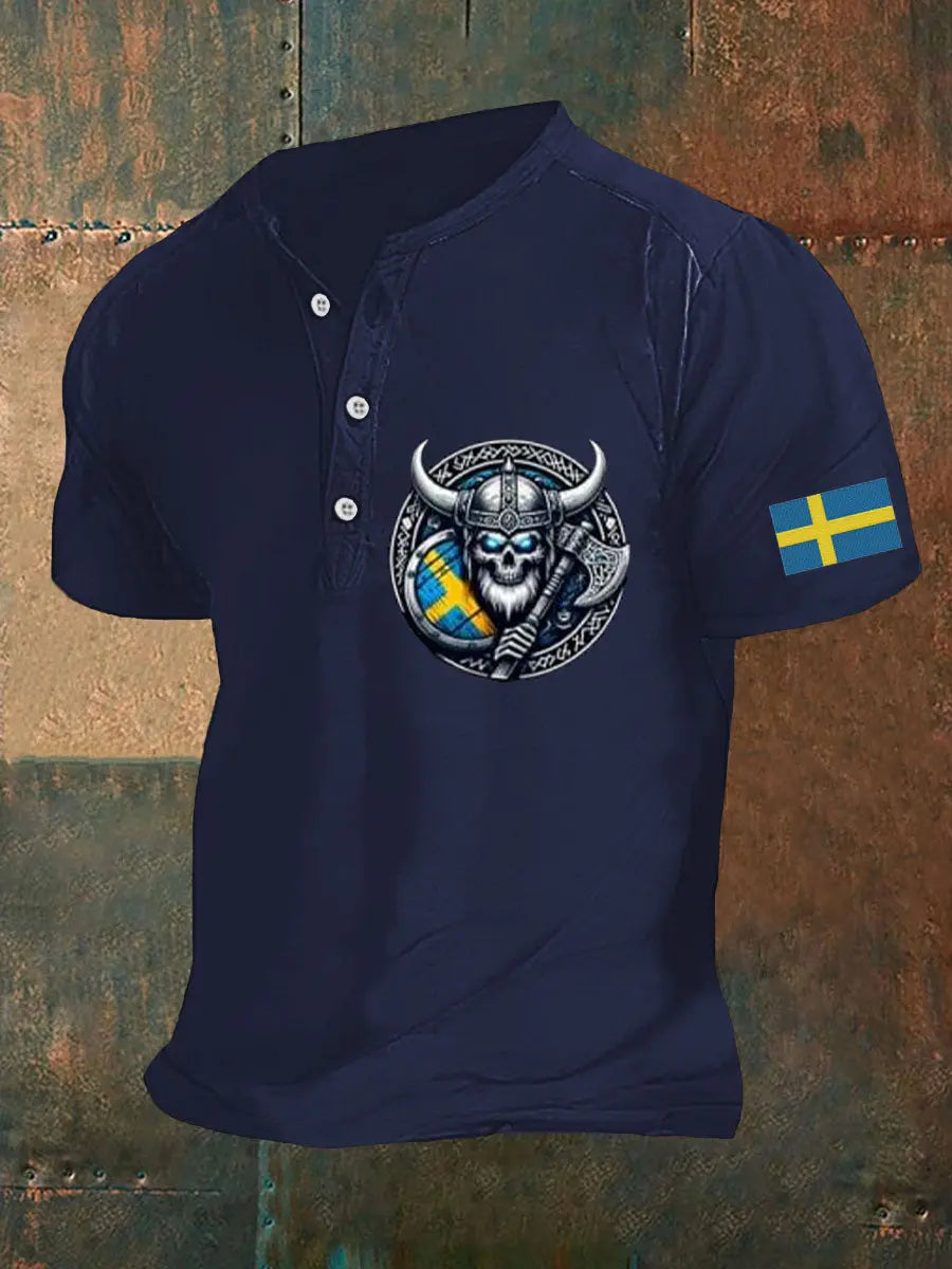 Herrens Sverige Viking Style Skull Tryckt Polo tröj zartstils