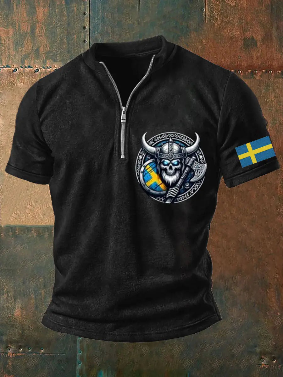 Herrens Sverige Viking Style Skull Tryckt topp zartstils
