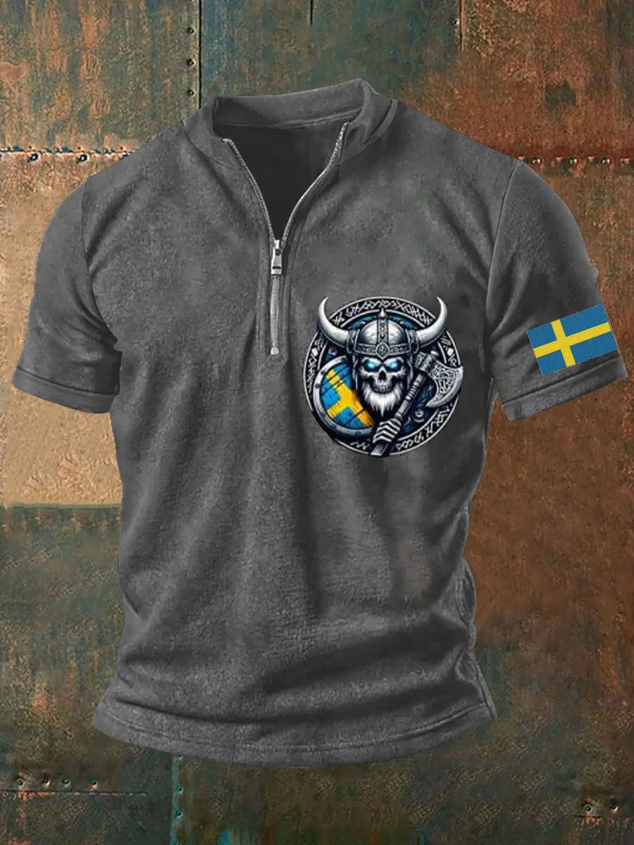 Herrens Sverige Viking Style Skull Tryckt topp zartstils