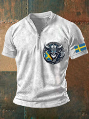 Herrens Sverige Viking Style Skull Tryckt topp zartstils