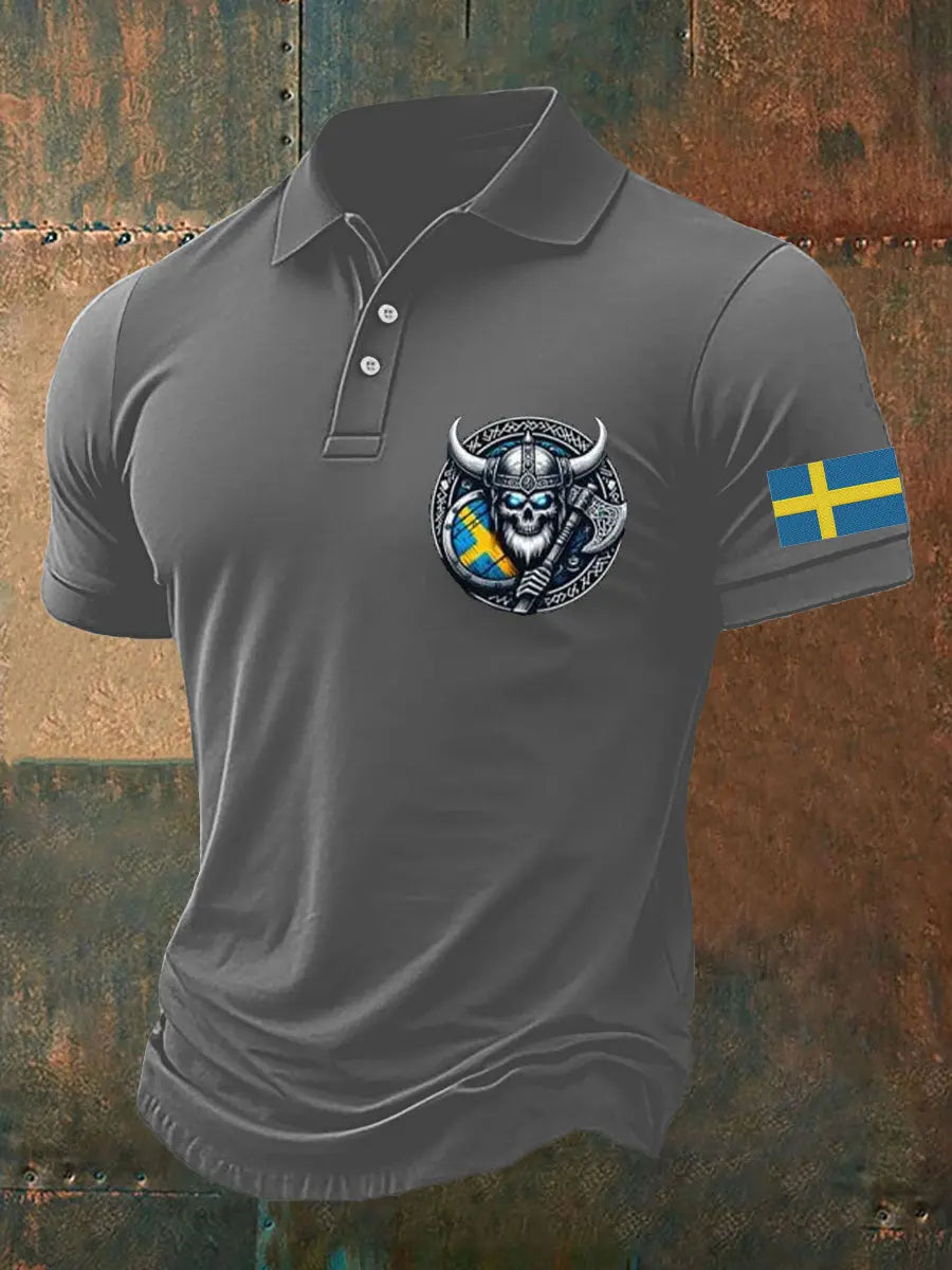 Mäns Sverige Viking Style Tryckt polo skjjorta zartstils