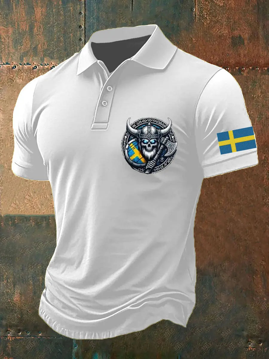 Mäns Sverige Viking Style Tryckt polo skjjorta zartstils