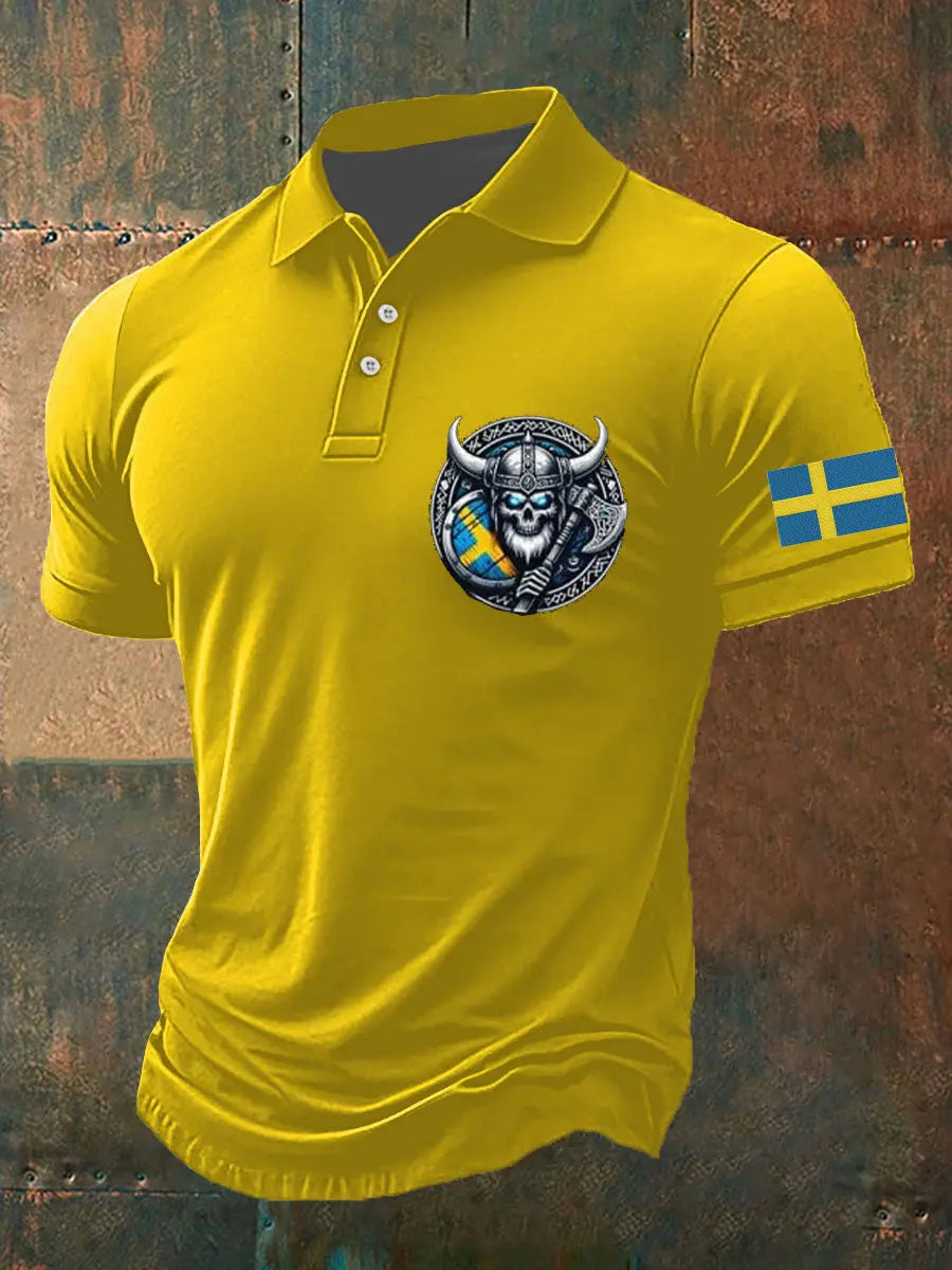 Mäns Sverige Viking Style Tryckt polo skjjorta zartstils
