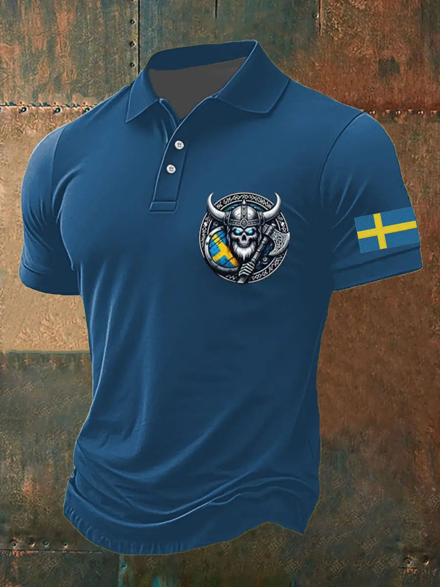 Mäns Sverige Viking Style Tryckt polo skjjorta zartstils