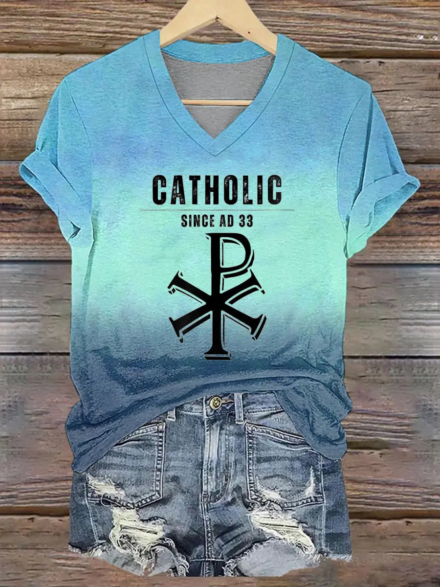 Women's Roman Catholic Traditionalist Papal V-neck T-shirt zartstils