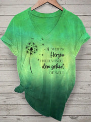 Damen-T-Shirt mit Löwenzahn und Sprichwörter Tie Dye Print Kurzarm zartstils