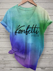 Bedrucktes T-Shirt mit V-Ausschnitt für Damen KONFETTI IM HERZEN zartstils
